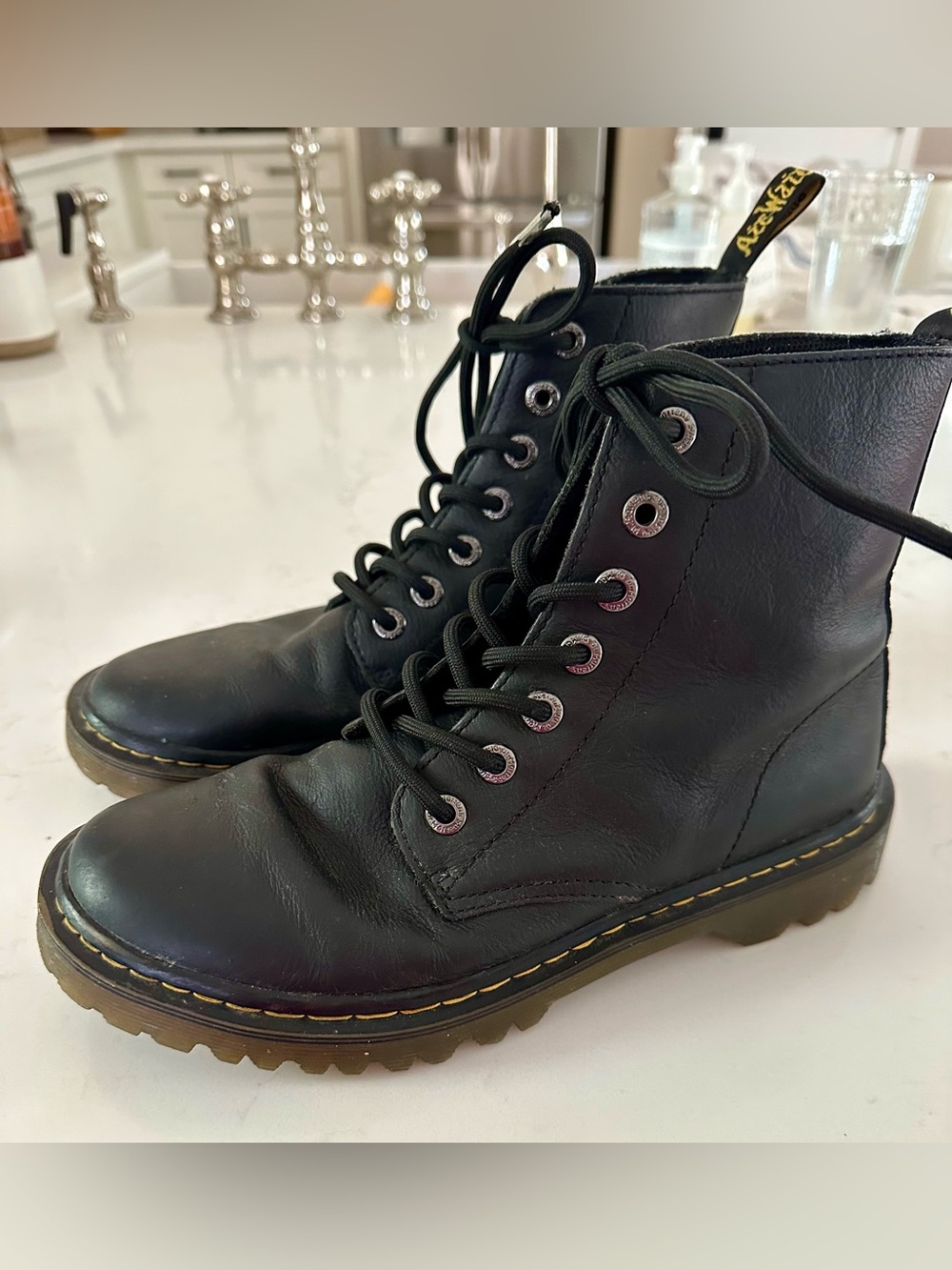 Dr. Martens Luana Black Leather Lace-Up Combat Boots Size US 8